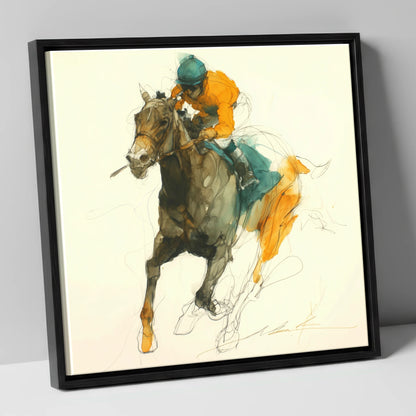 Surge of Colour racing horse canvas wall art in black frame
