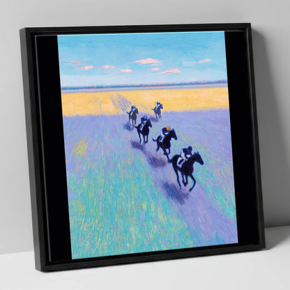 The Morning String racing horse canvas wall art in black frame
