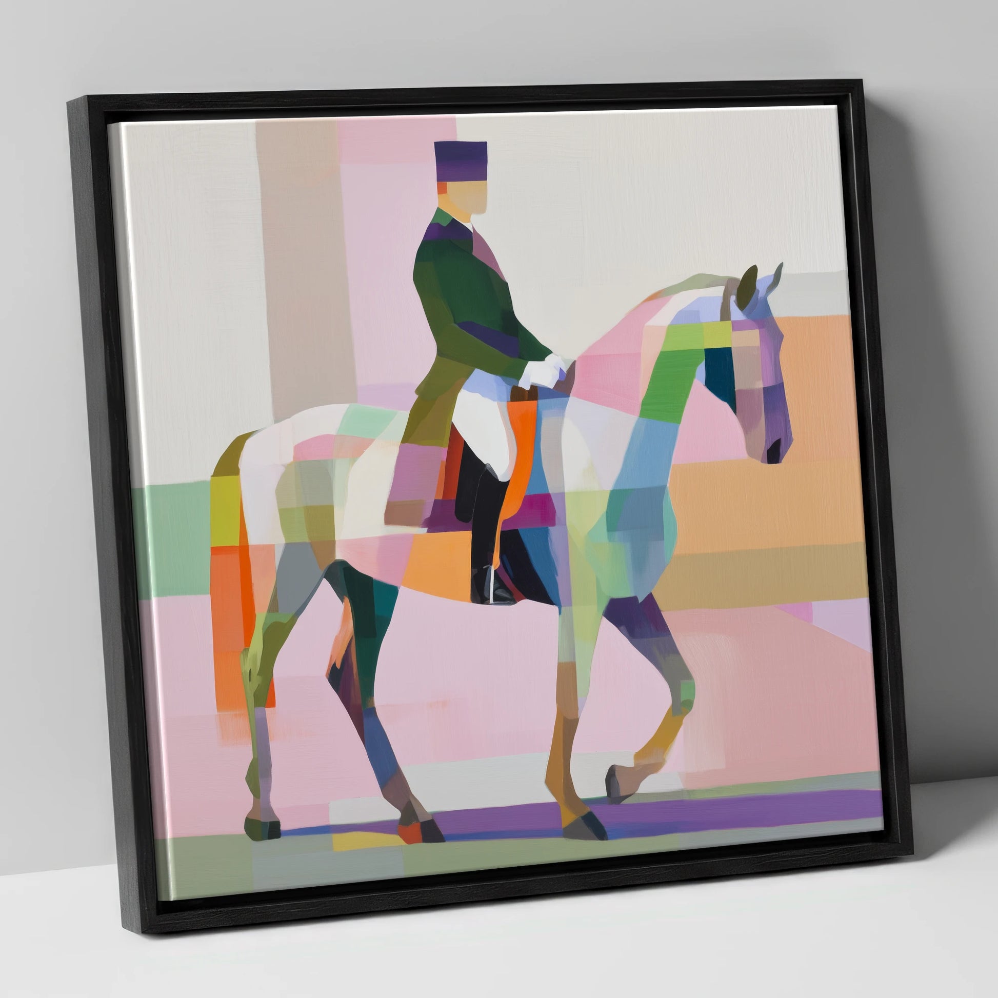 Modern Dressage Stride dressage horse canvas wall art in black frame