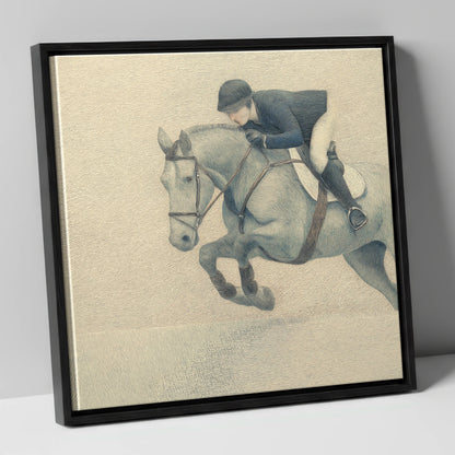 Suspended Flight show jumping horse canvas wall art in black frame