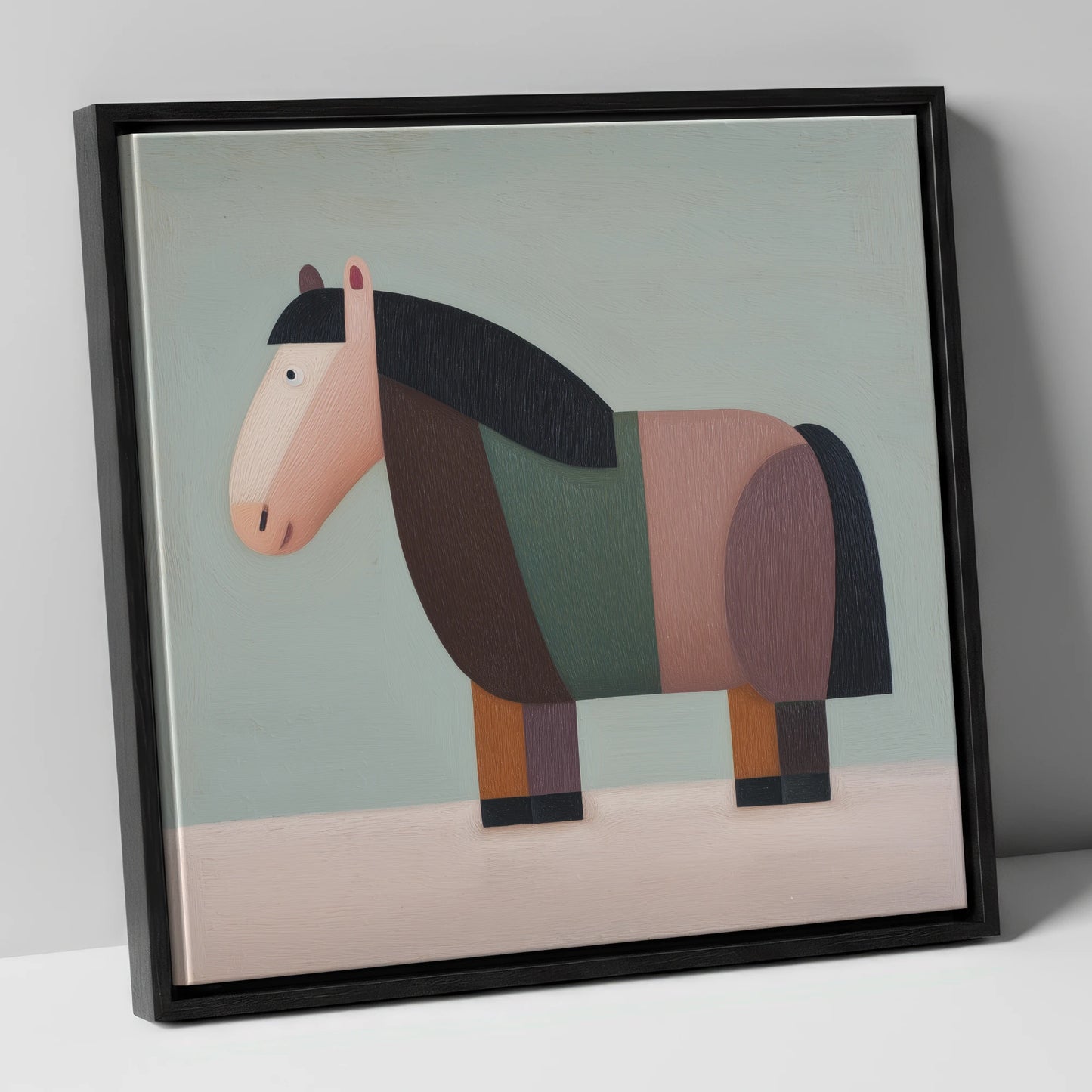 The Geometric Cob horse breed canvas wall art in black frame