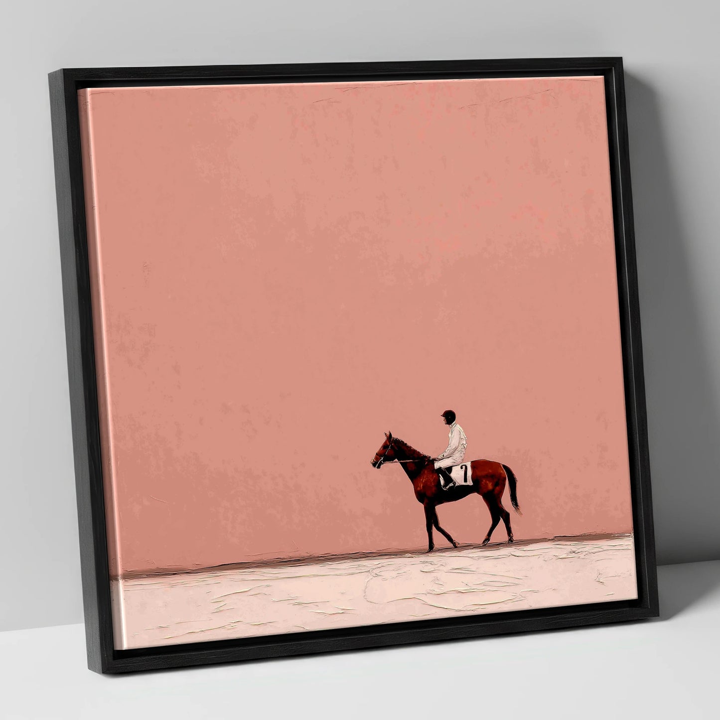 The Quiet Paddock racing horse canvas wall art in black frame