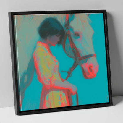 Electric Bond horse & rider canvas wall art in black frame
