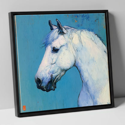 Cerulean Grey Profile horse portrait canvas wall art in black frame