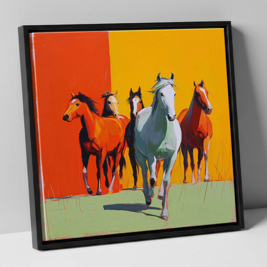 The Vivid Herd wild horses canvas wall art in black frame