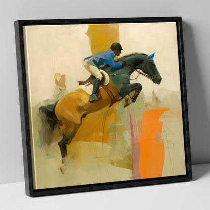 Abstract Showjumping Flight show jumping horse canvas wall art in black frame