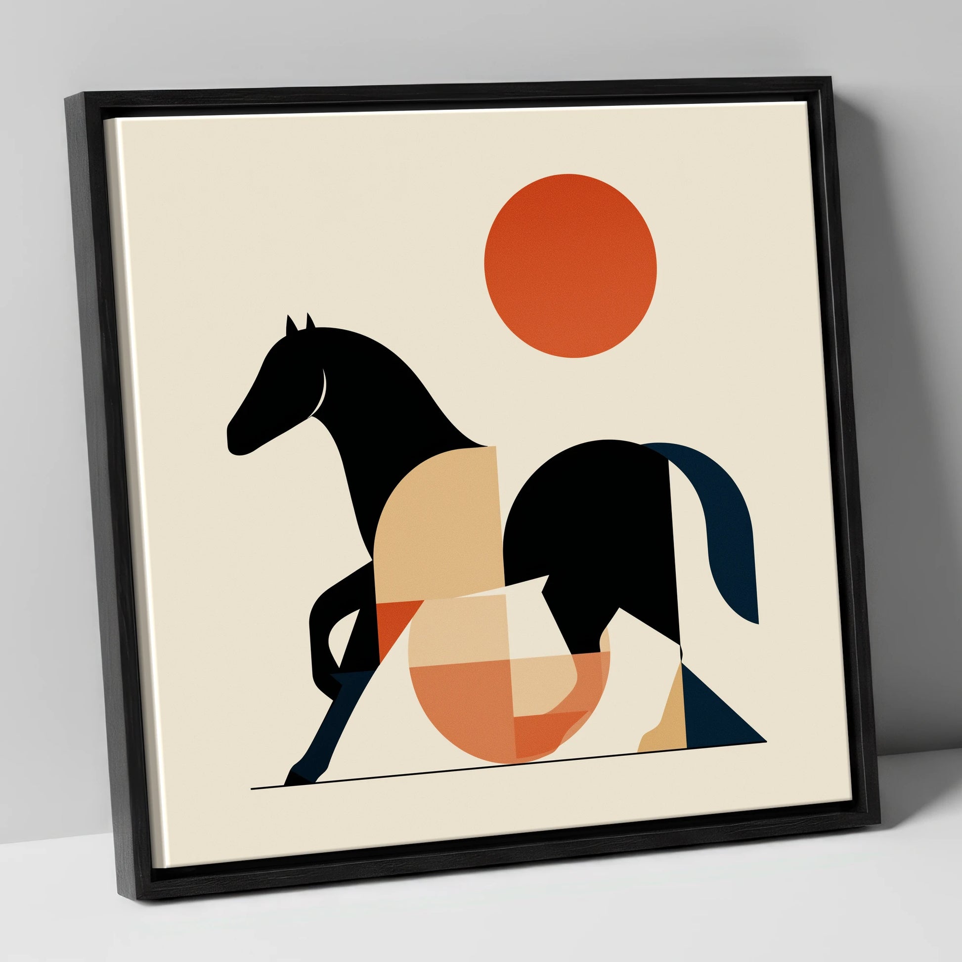 Geometric Equine Form horse portrait canvas wall art in black frame