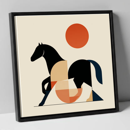 Geometric Equine Form horse portrait canvas wall art in black frame