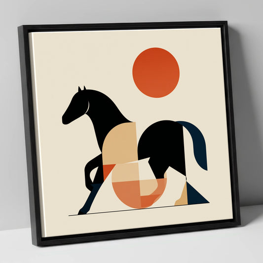 Geometric Equine Form horse portrait canvas wall art in black frame