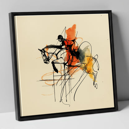 Fluidity in Flight show jumping horse canvas wall art in black frame