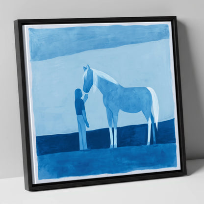 Cerulean Bond horse & rider canvas wall art in black frame