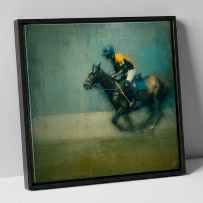 The Decisive Chukka polo horse canvas wall art in black frame