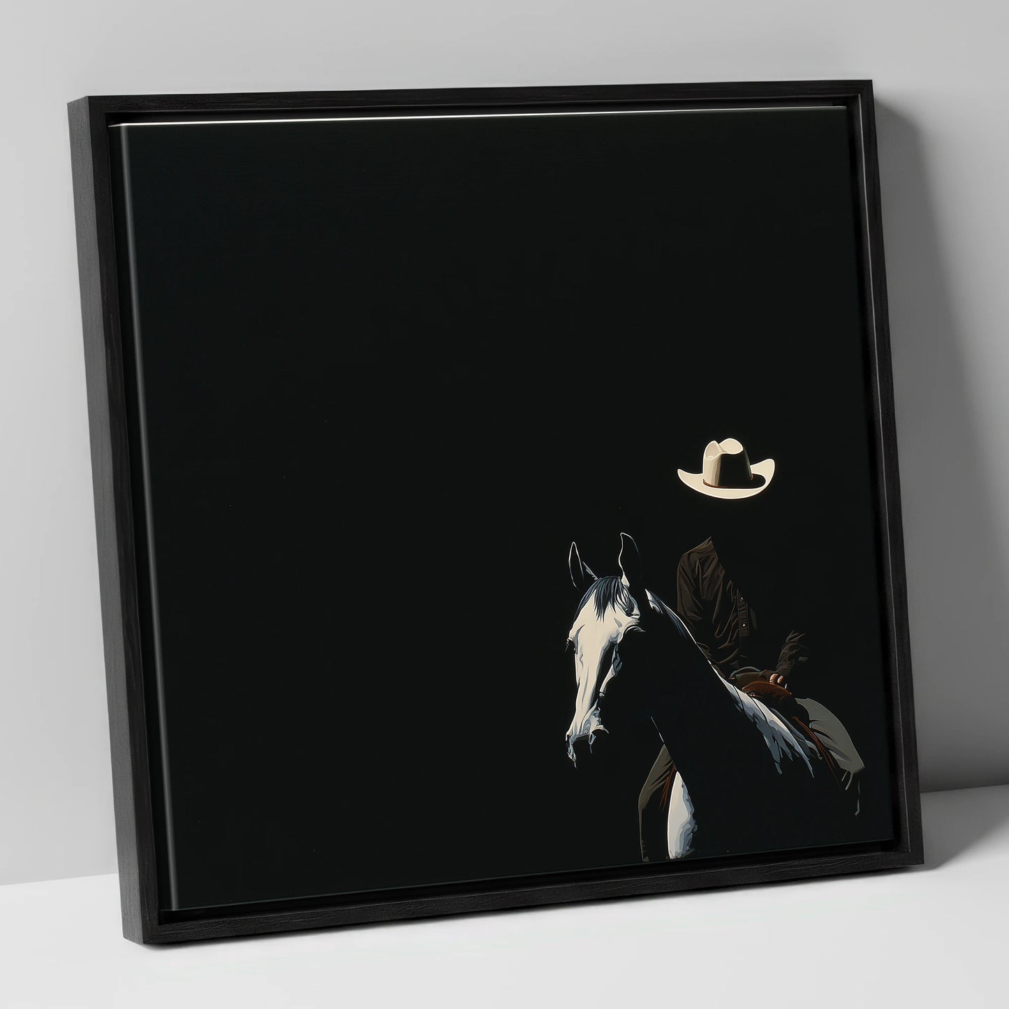 Western Solitude western horse canvas wall art in black frame