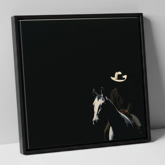 Western Solitude western horse canvas wall art in black frame