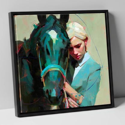 Silent Understanding horse & rider canvas wall art in black frame