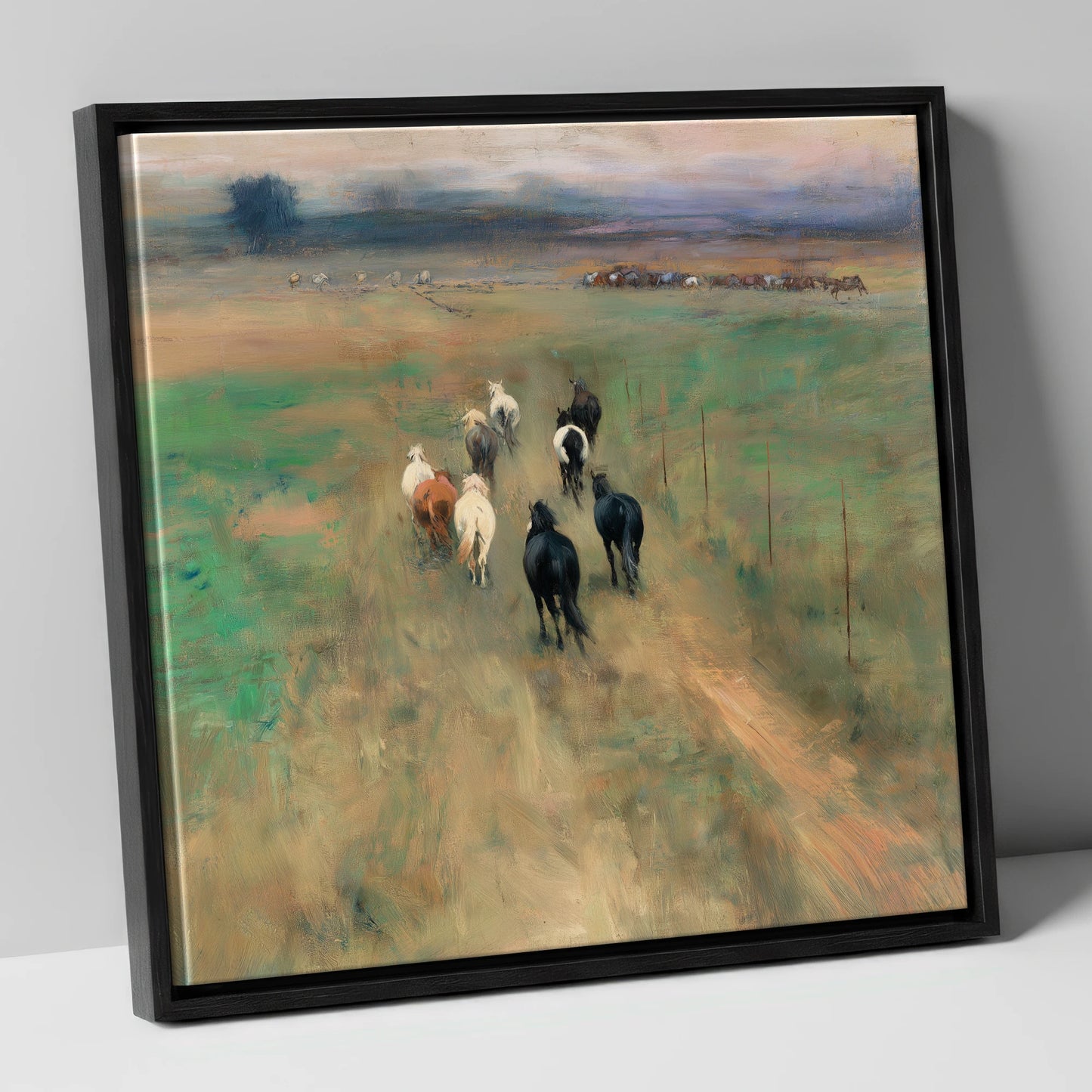Following the Herd wild horses canvas wall art in black frame