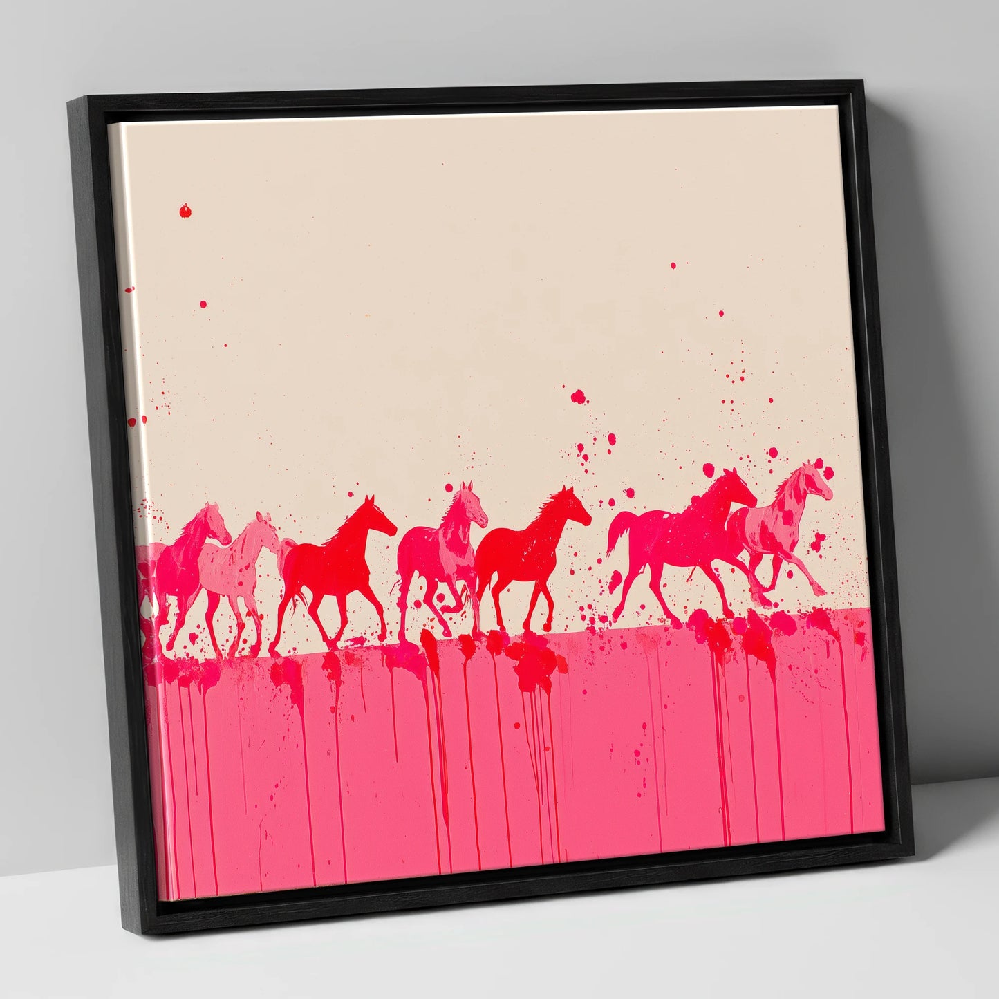 Magenta Motion wild horses canvas wall art in black frame