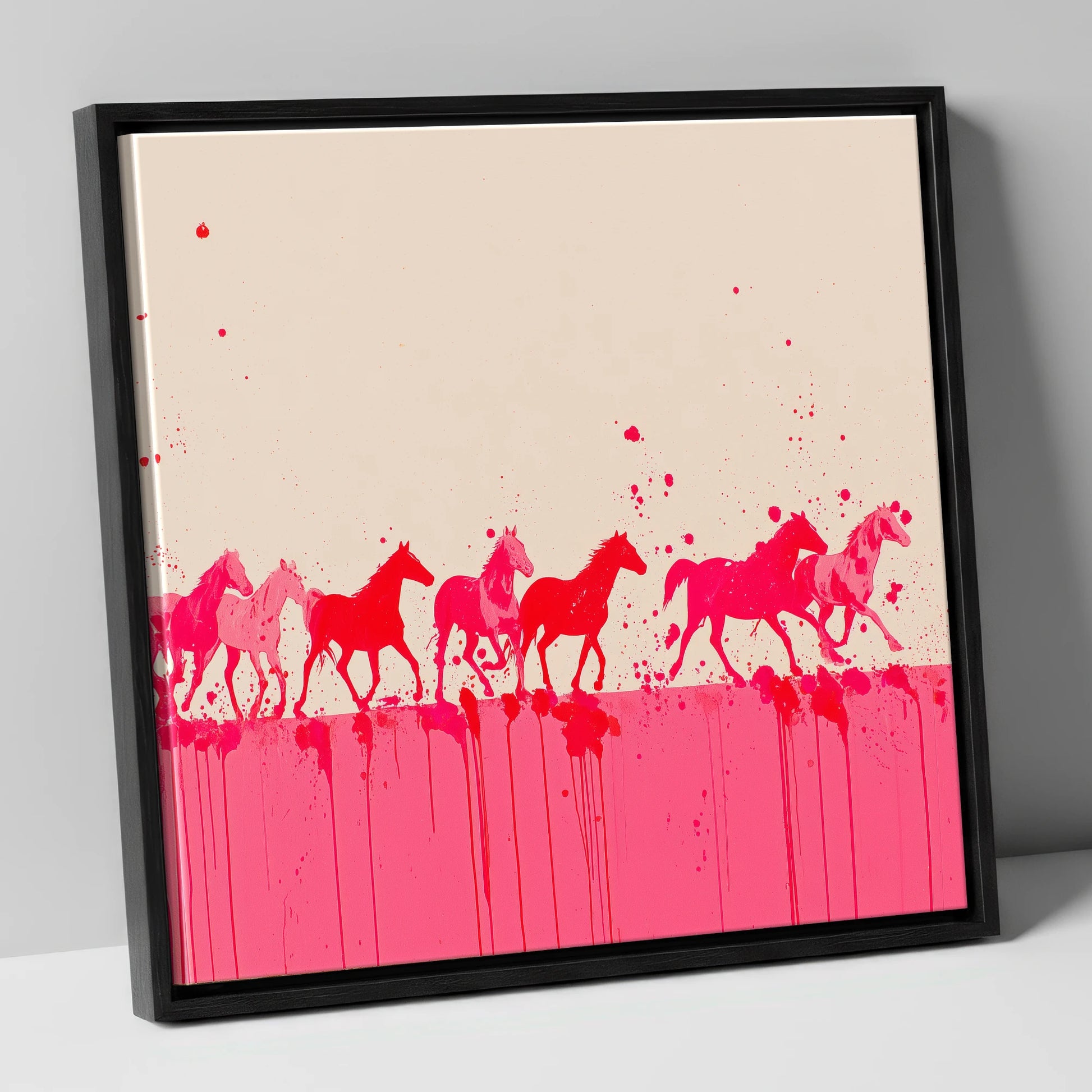 Magenta Motion wild horses canvas wall art in black frame