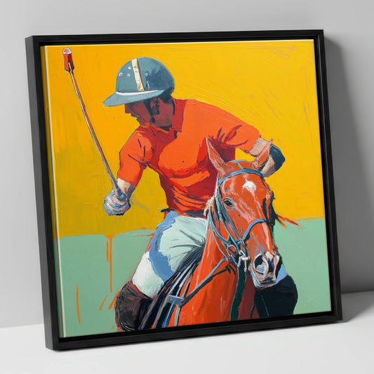 Vivid Mid-Chukka Strike polo horse canvas wall art in black frame