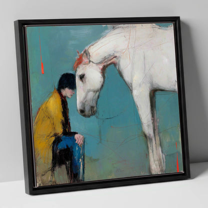 The Quiet Connection horse & rider canvas wall art in black frame