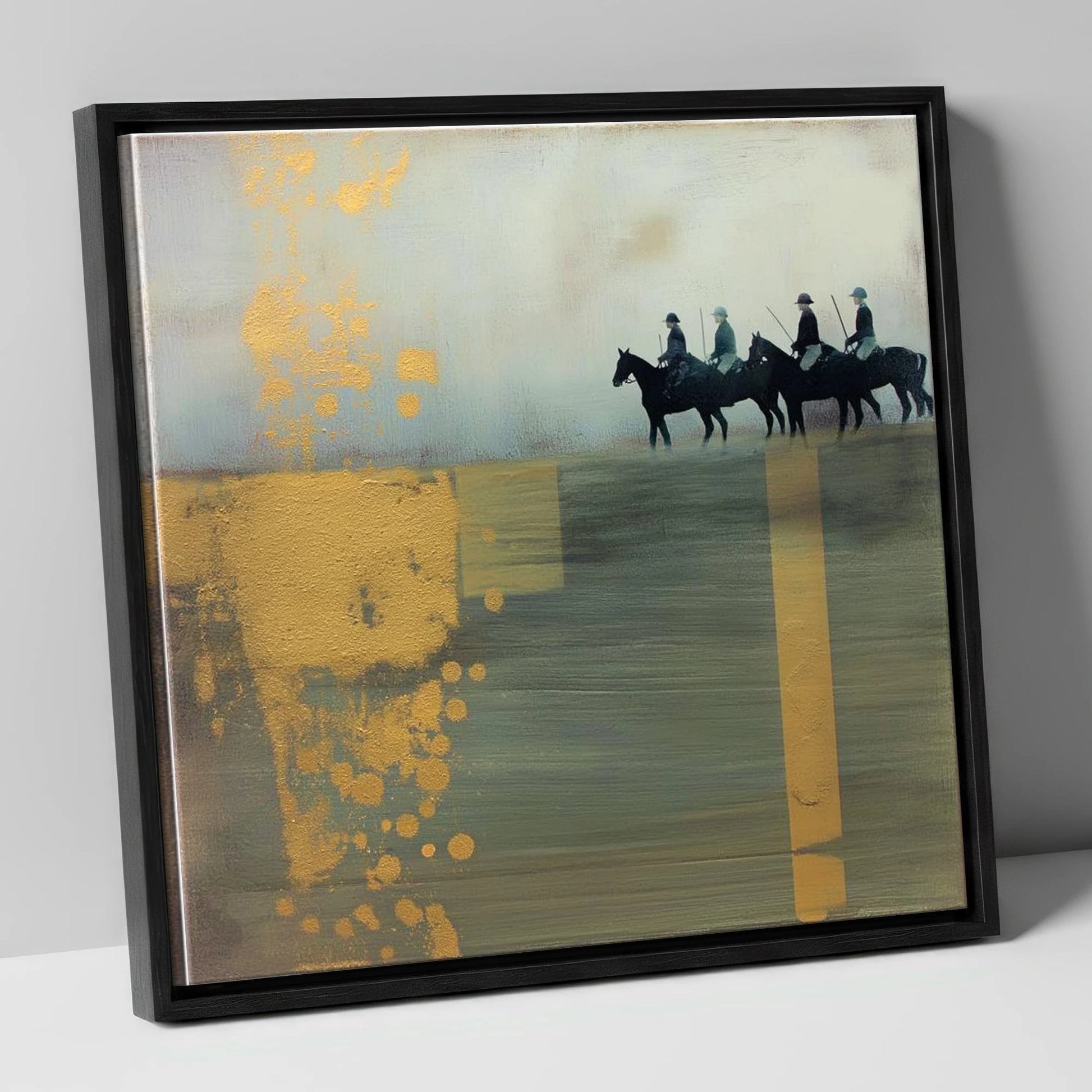 The Gilded Chukka polo horse canvas wall art in black frame