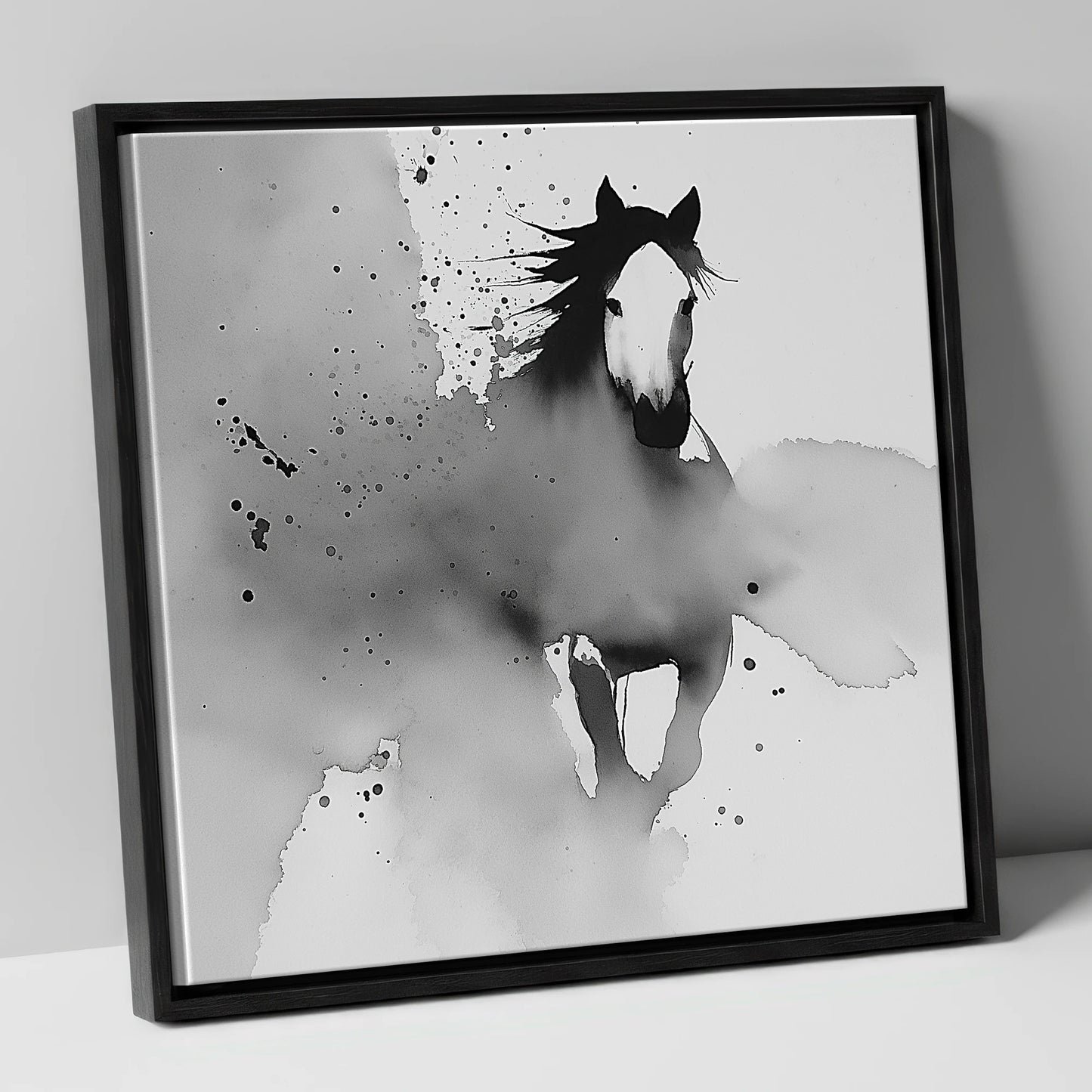 Emerging Spirit horse portrait canvas wall art in black frame