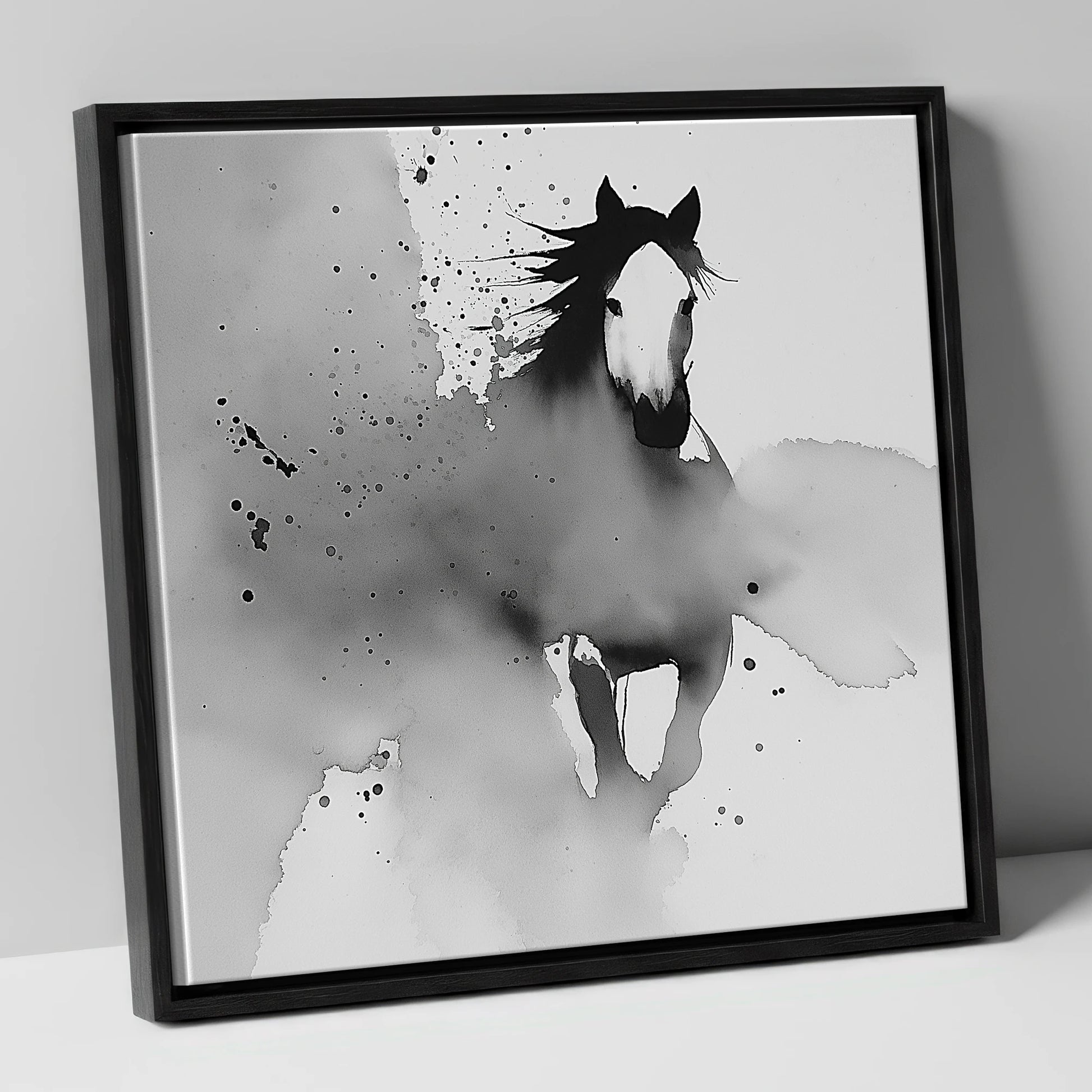 Emerging Spirit horse portrait canvas wall art in black frame