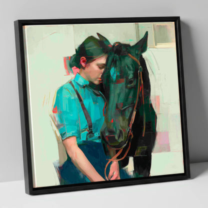 A Quiet Understanding horse & rider canvas wall art in black frame