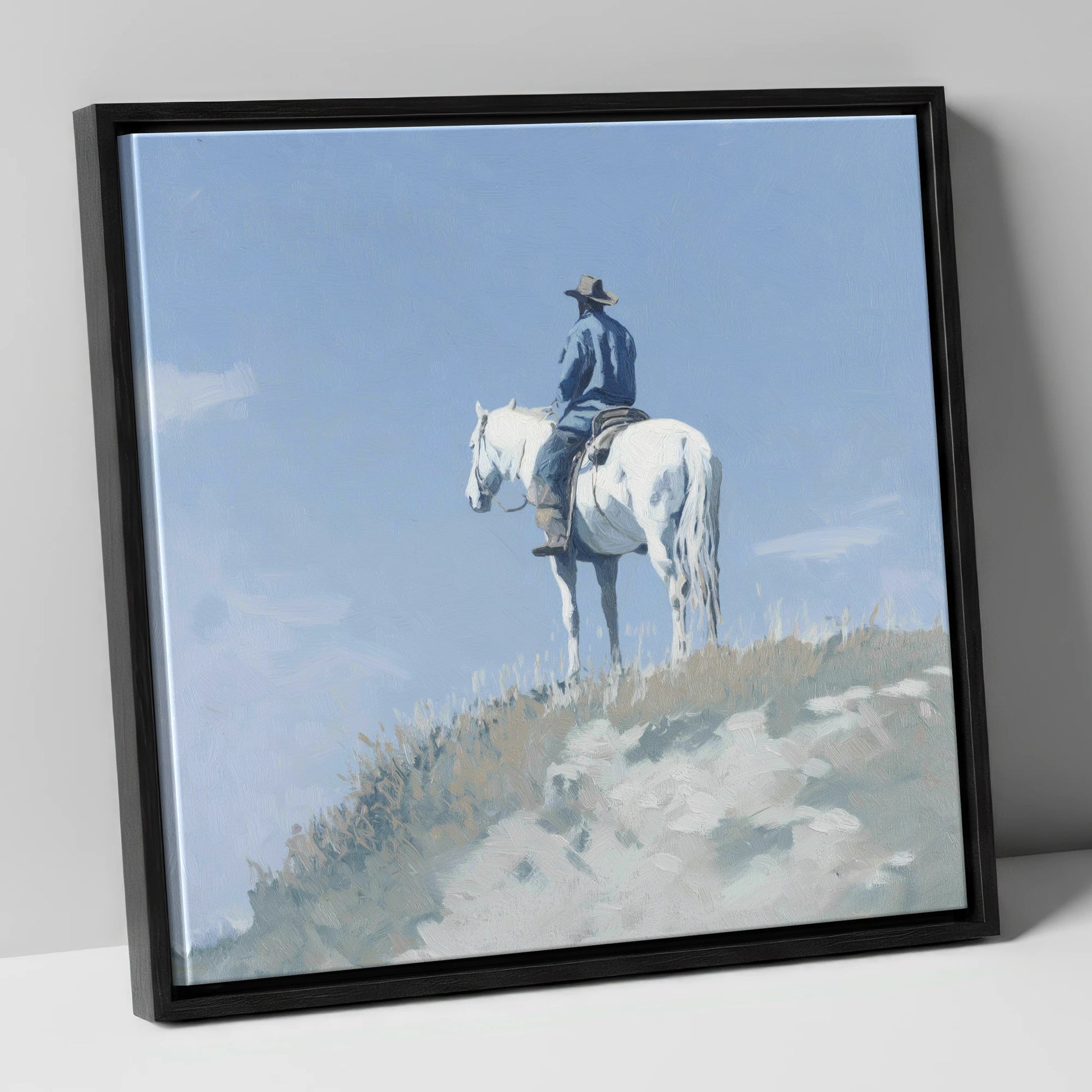 High Country Solitude western horse canvas wall art in black frame