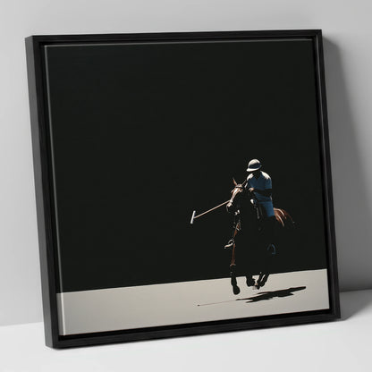 Shadows of the Chukka polo horse canvas wall art in black frame