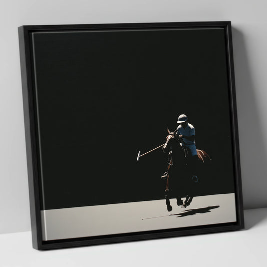 Shadows of the Chukka polo horse canvas wall art in black frame