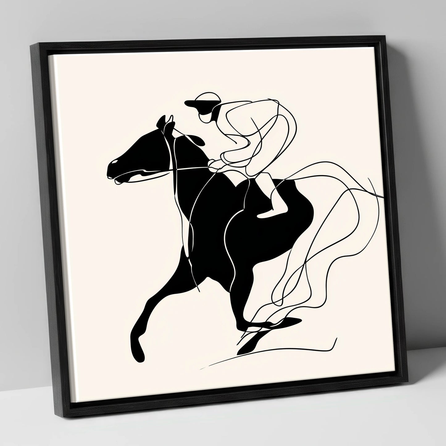 Fluidity in Motion racing horse canvas wall art in black frame