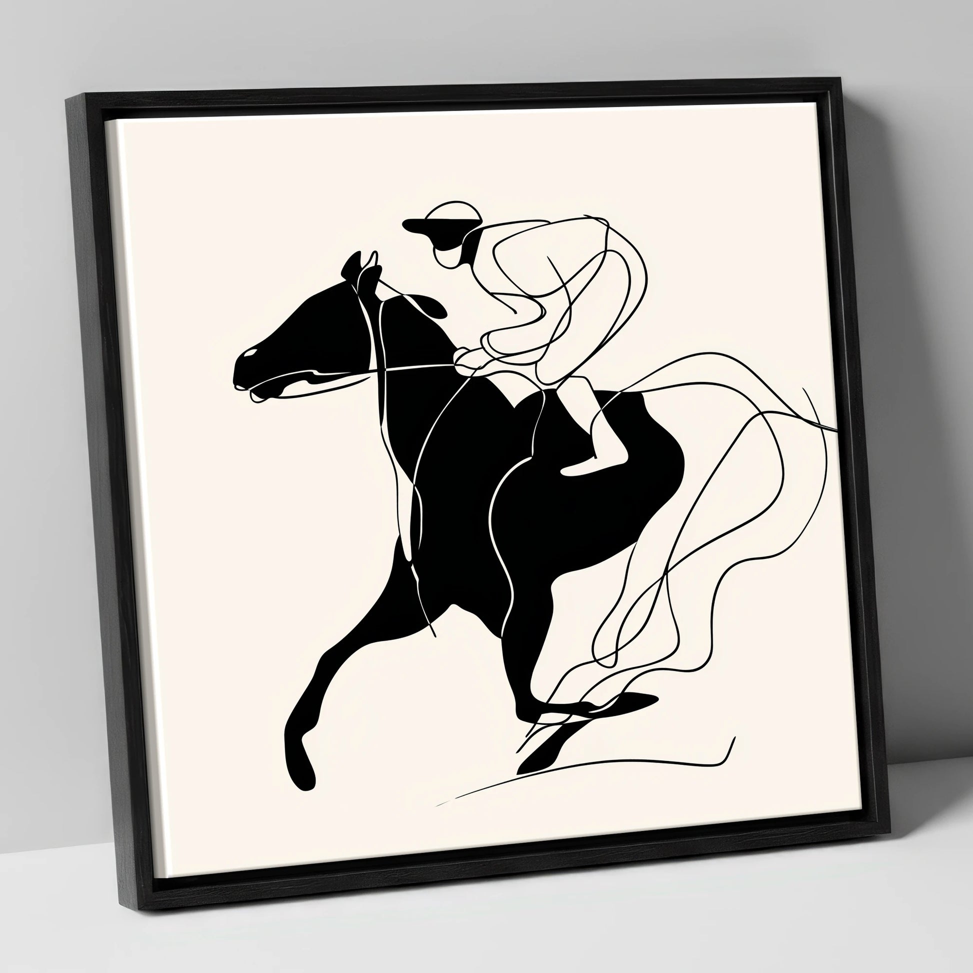 Fluidity in Motion racing horse canvas wall art in black frame