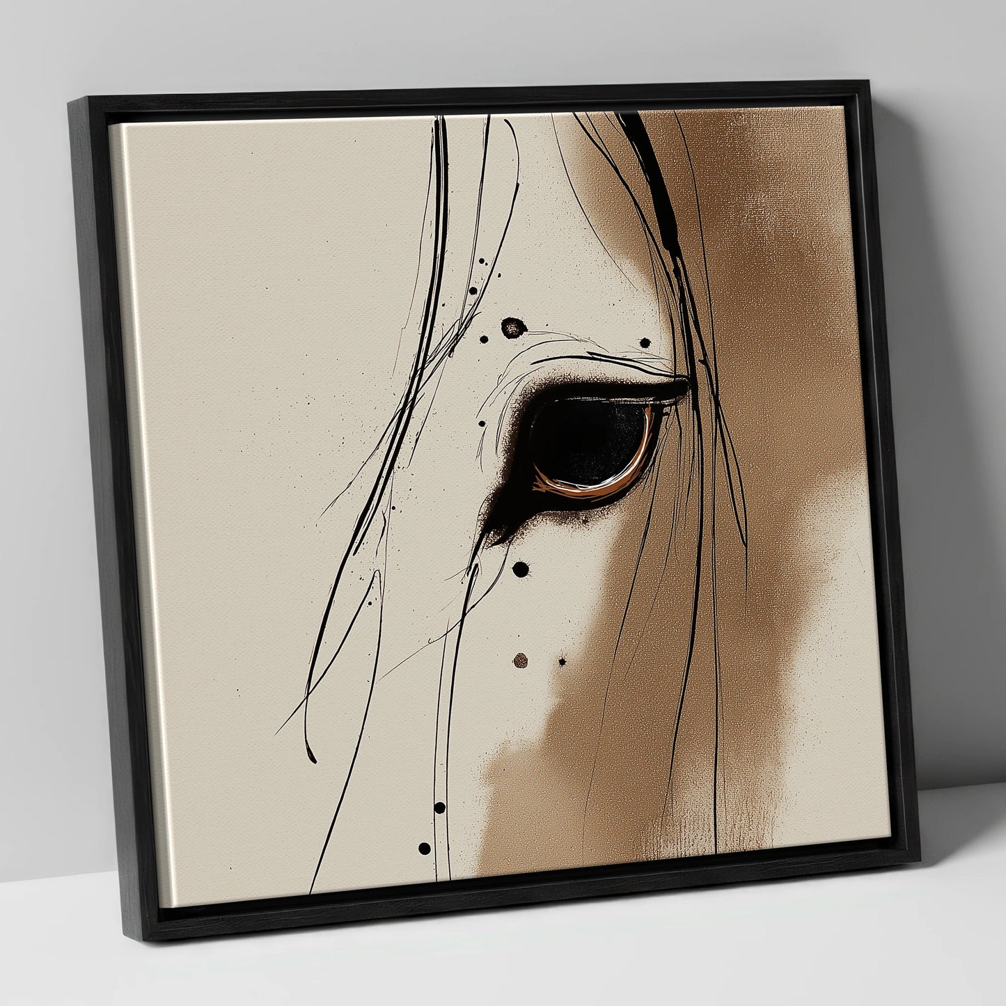 Raw Equine Gaze horse portrait canvas wall art in black frame
