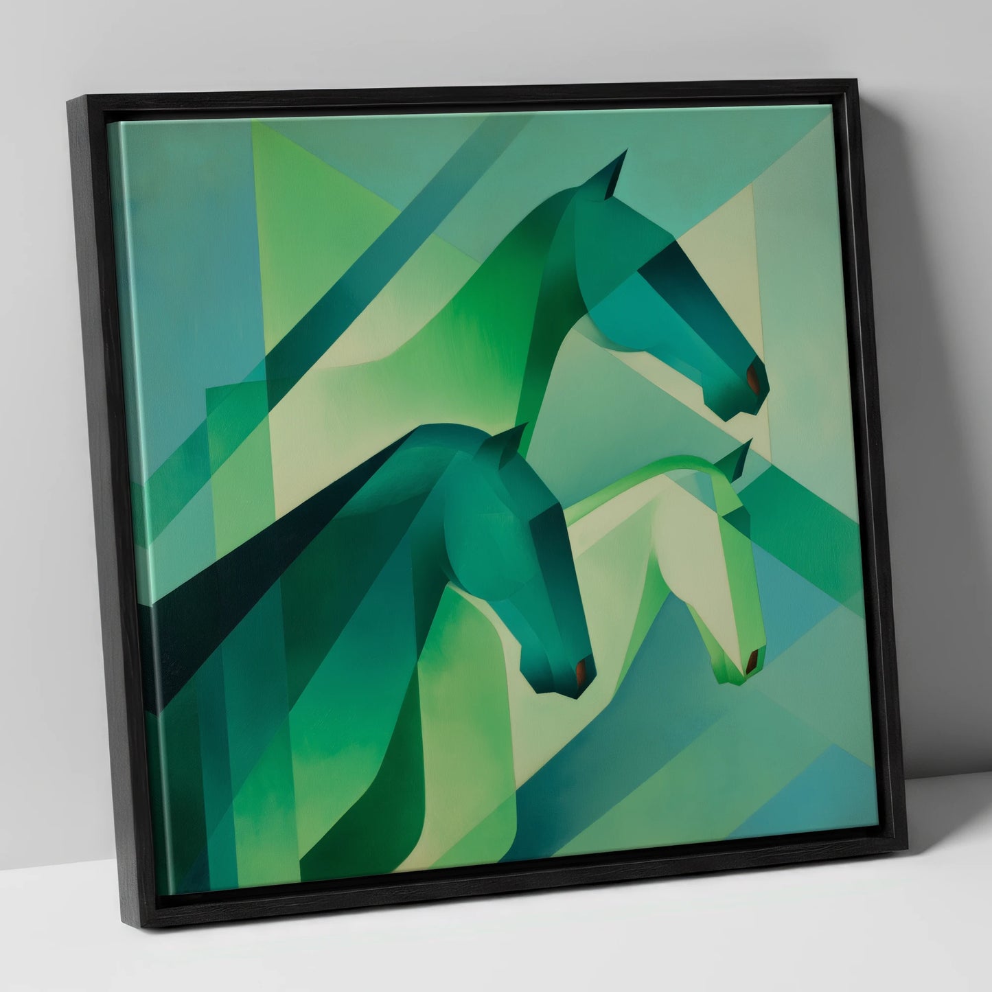 Emerald Equine Rhythms wild horses canvas wall art in black frame