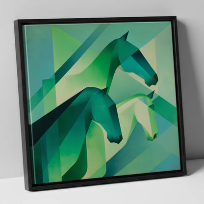 Emerald Equine Rhythms wild horses canvas wall art in black frame