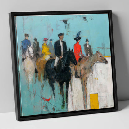 The Paddock Parade racing horse canvas wall art in black frame