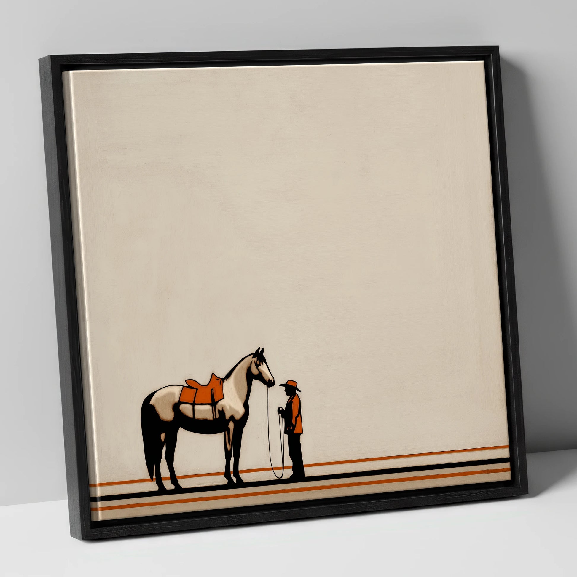 The Quiet Companion horse & rider canvas wall art in black frame