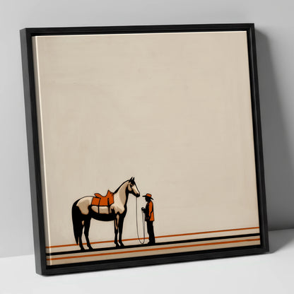 The Quiet Companion horse & rider canvas wall art in black frame