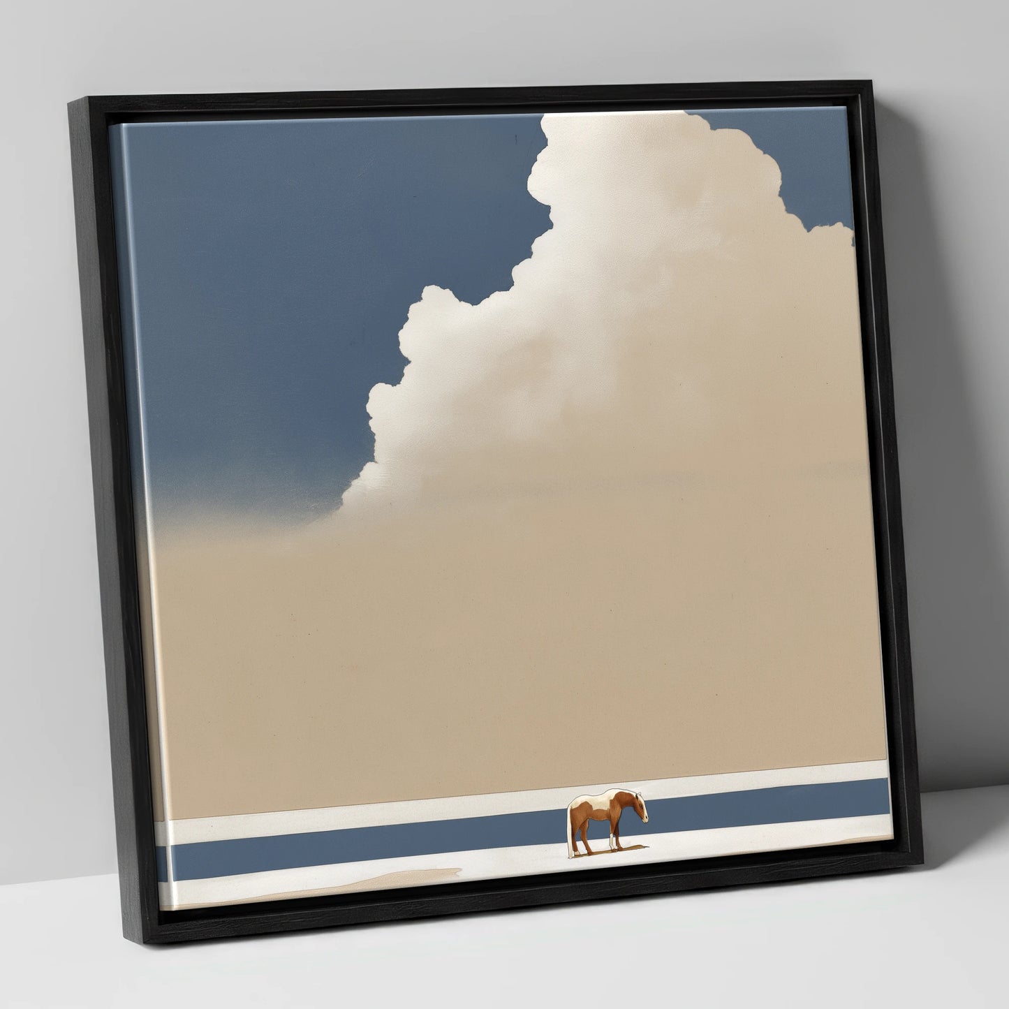 Vast Blue Expanse horse landscape canvas wall art in black frame