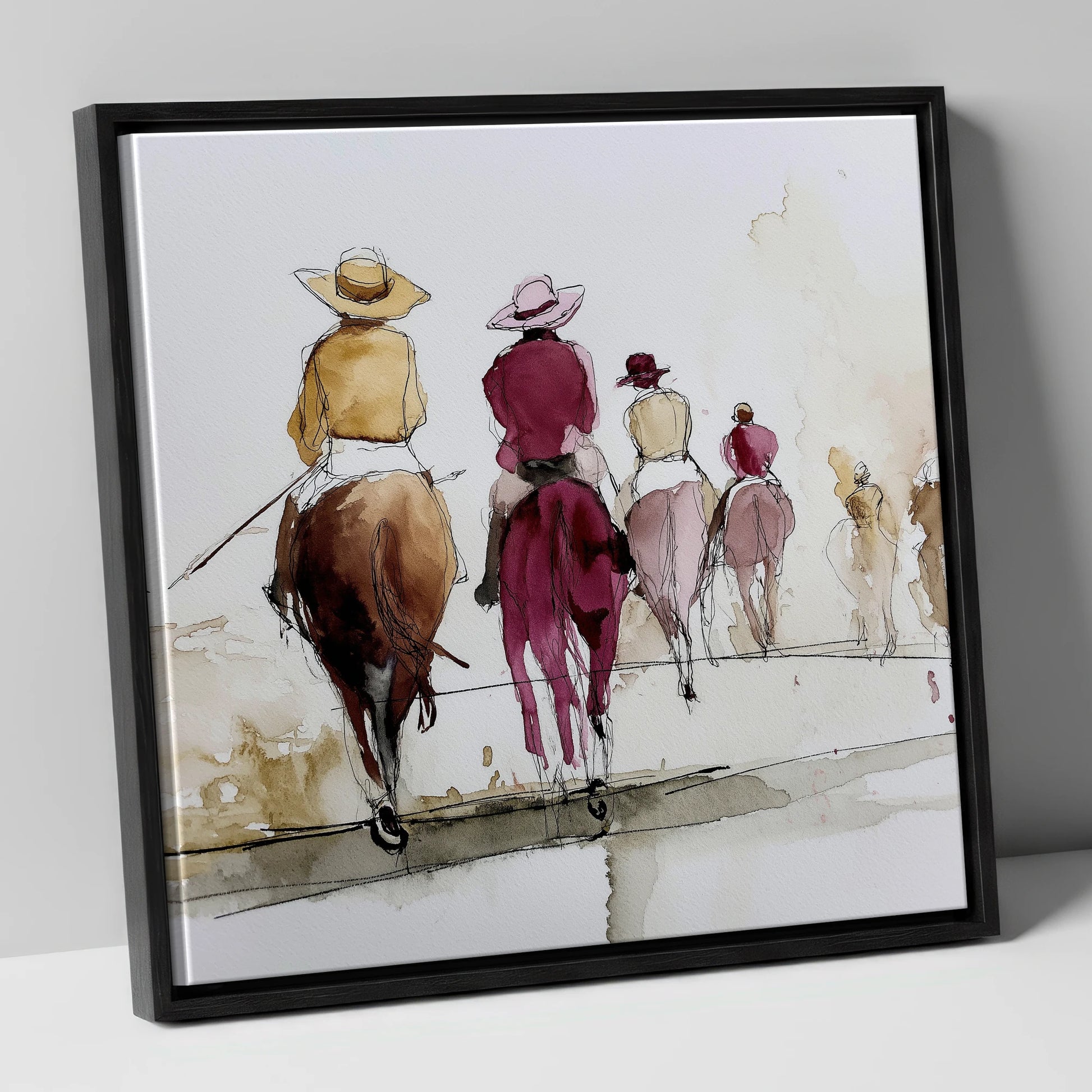 The Morning String racing horse canvas wall art in black frame