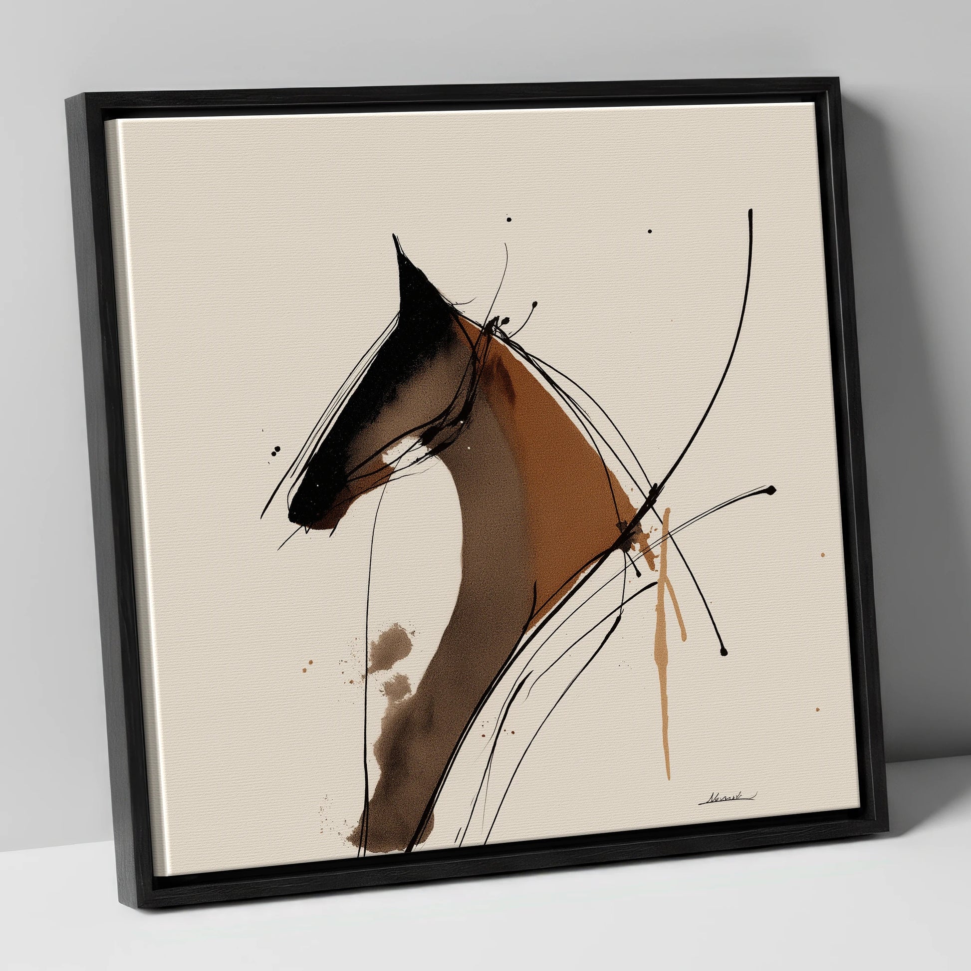 Abstract Equine Spirit horse portrait canvas wall art in black frame