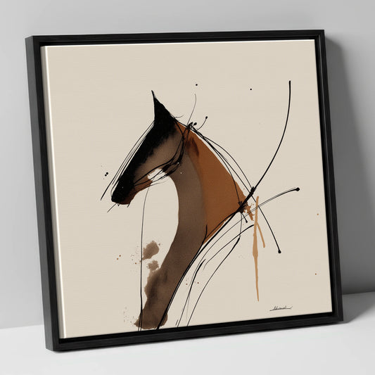 Abstract Equine Spirit horse portrait canvas wall art in black frame