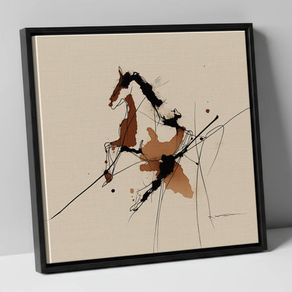 Abstract Rearing Stallion horse portrait canvas wall art in black frame