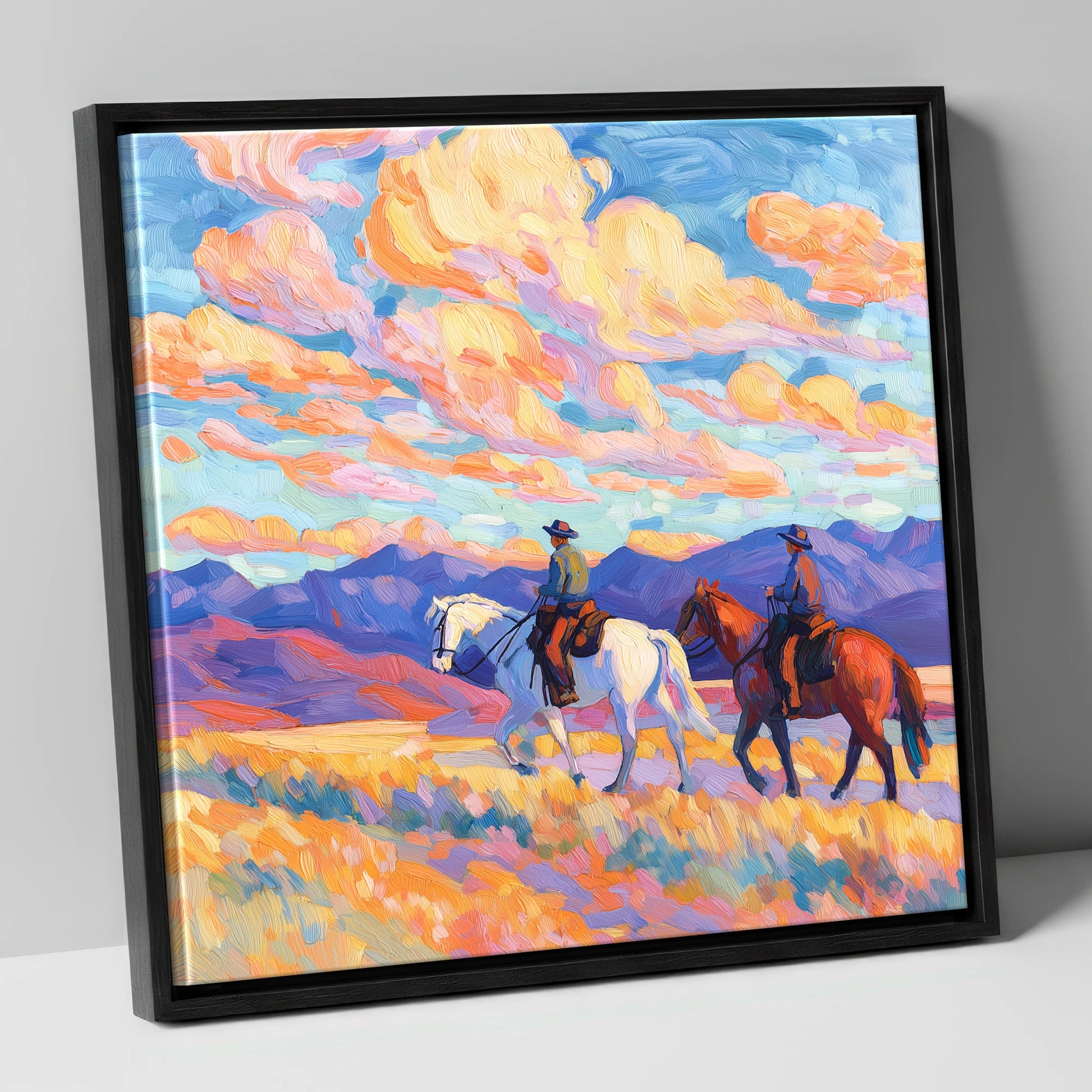 Painted Horizon Riders horse landscape canvas wall art in black frame
