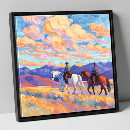 Painted Horizon Riders horse landscape canvas wall art in black frame