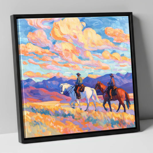 Painted Horizon Riders horse landscape canvas wall art in black frame