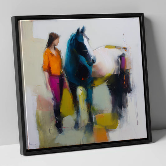 The Colour of Connection horse & rider canvas wall art in black frame