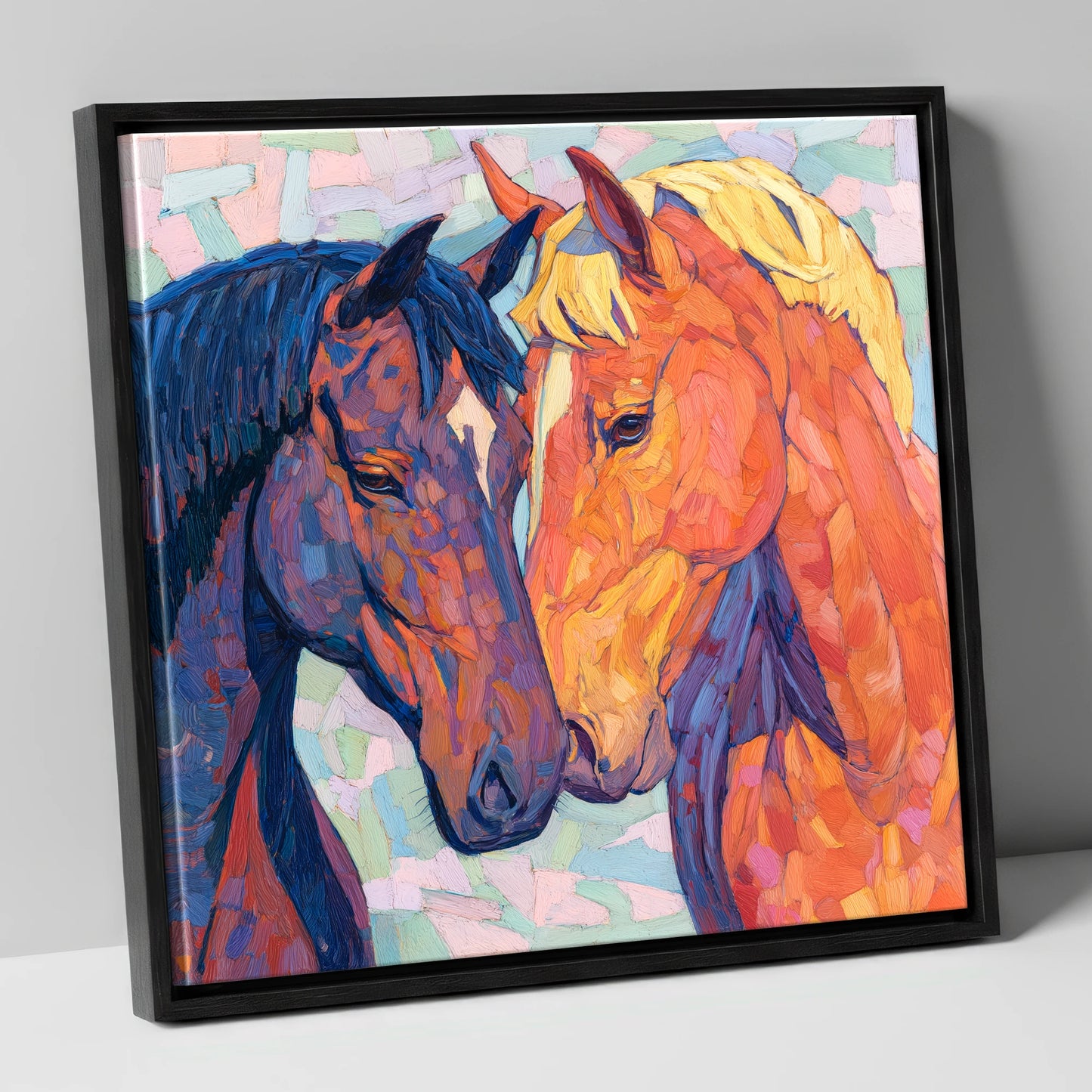 Kindred Spirits horse portrait canvas wall art in black frame