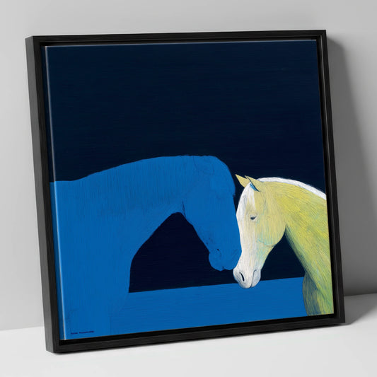 Silent Greeting horse portrait canvas wall art in black frame